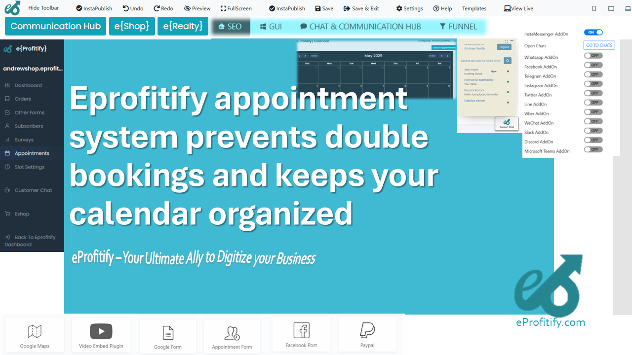 Eprofitify appointment system prevents double bookings and keeps your calendar organized